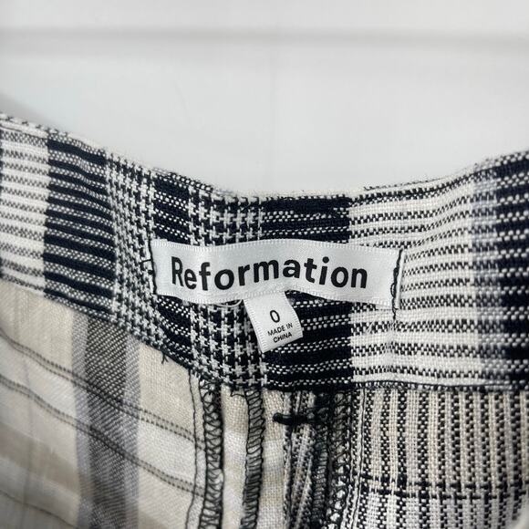 Reformation | NEW Vesta Plaid Linen Wide Leg Trousers Black White 0 - Picture 4 of 13